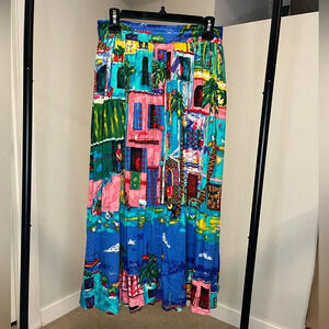 ❤️Carole Little skirt Medium vintage Island sea side street scene button front